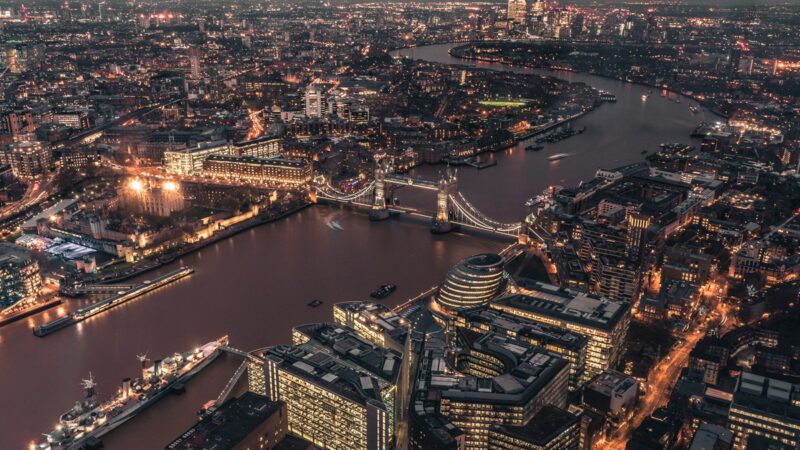 Aerial view of London at night