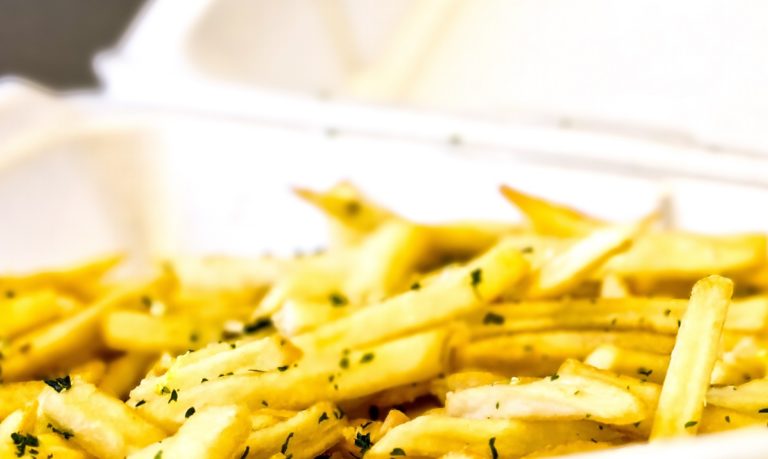 Fries in styrofoam container