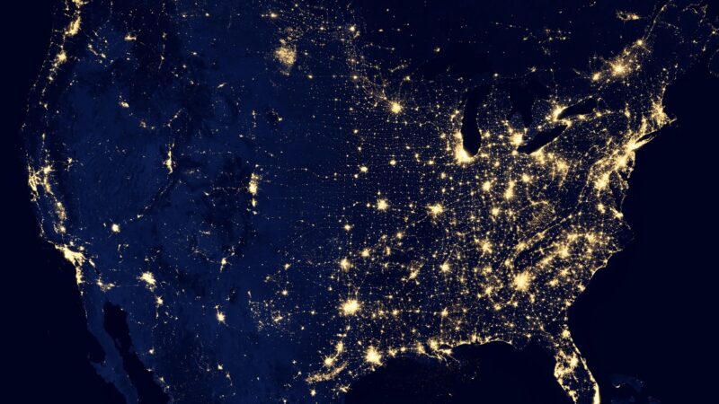 Satellite image of US at night