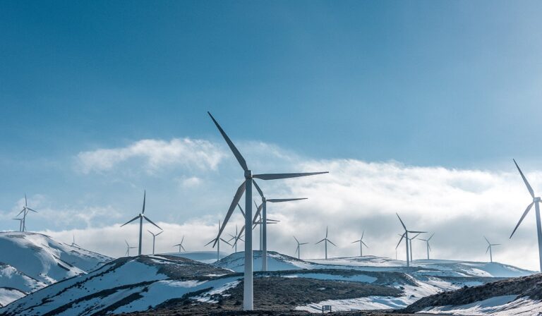 Wind turbines in the snow