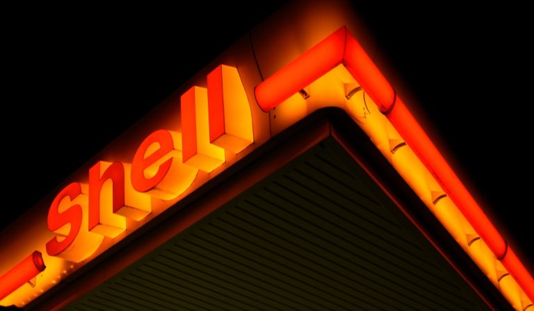 Shell gas station at night