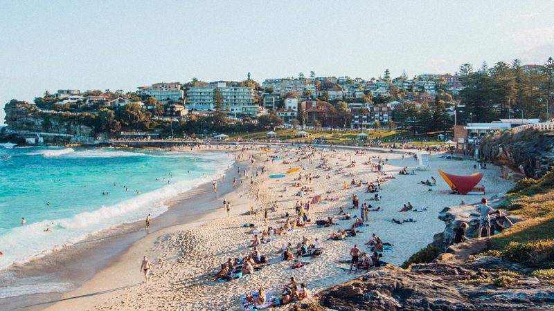 Australian beach with many people