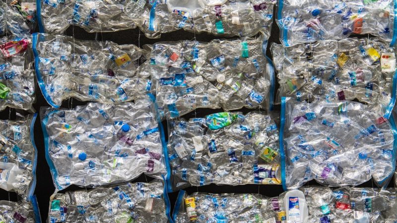 Wall of plastic waste