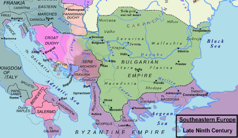 Map of First Bulgarian Empire in 850 C.E.