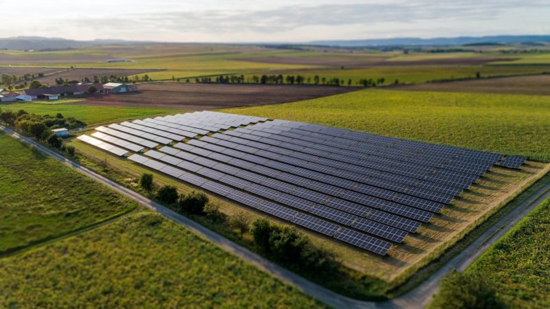 Solar farm in a green field