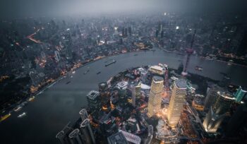 Aerial view of Shanghai at night