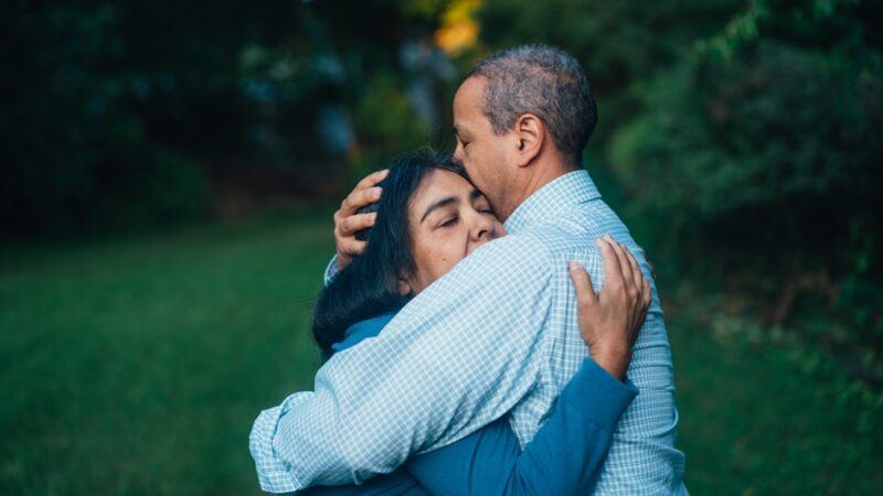 Two people embracing