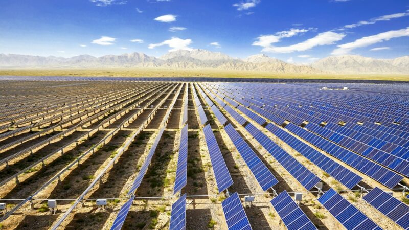 Aerial photography of solar photovoltaic power plants in sunny weather