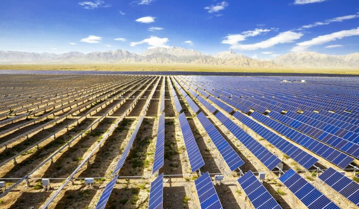 Aerial photography of solar photovoltaic power plants in sunny weather