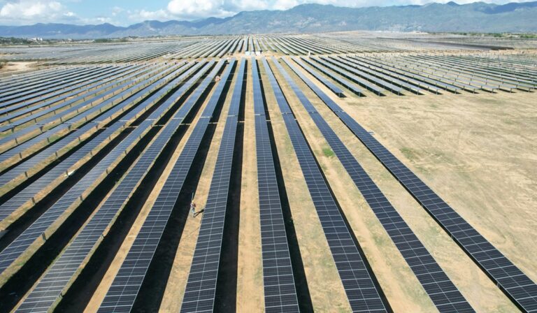 Aerial view of large solar farm